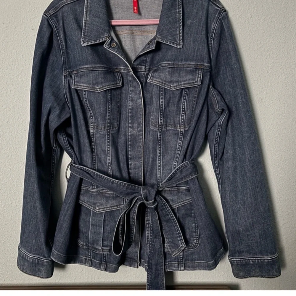 Spanx tie front denim shirt jacket sz 1X - Picture 4 of 7